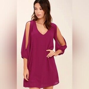LULUS Exclusive Shifting Dears Magenta Long Sleeve Dress.